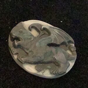 Winged Griffon Carved Pendant Stone 2” Gray Black